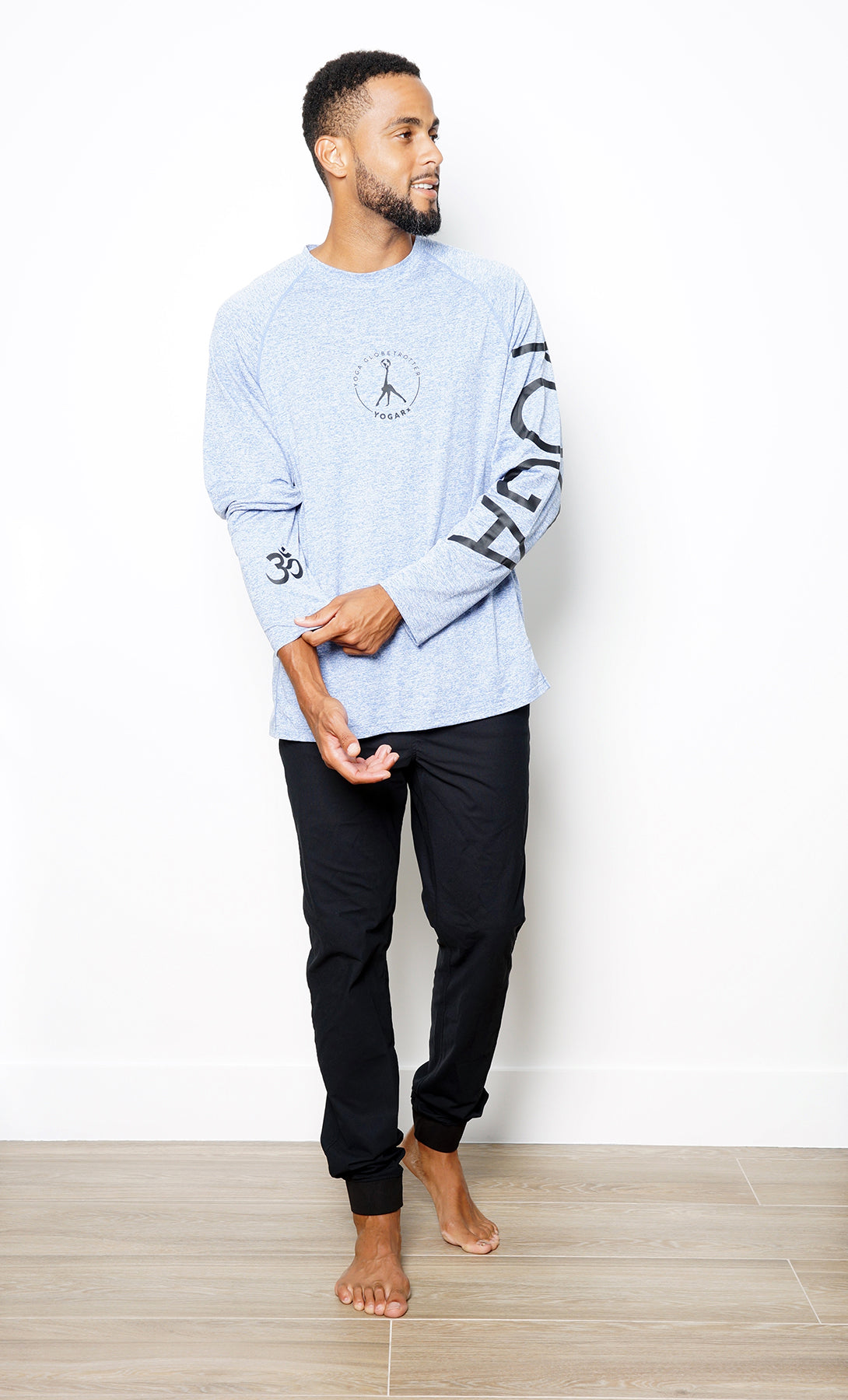 Yoga Globetrotter signature long sleeve tee heathered blue