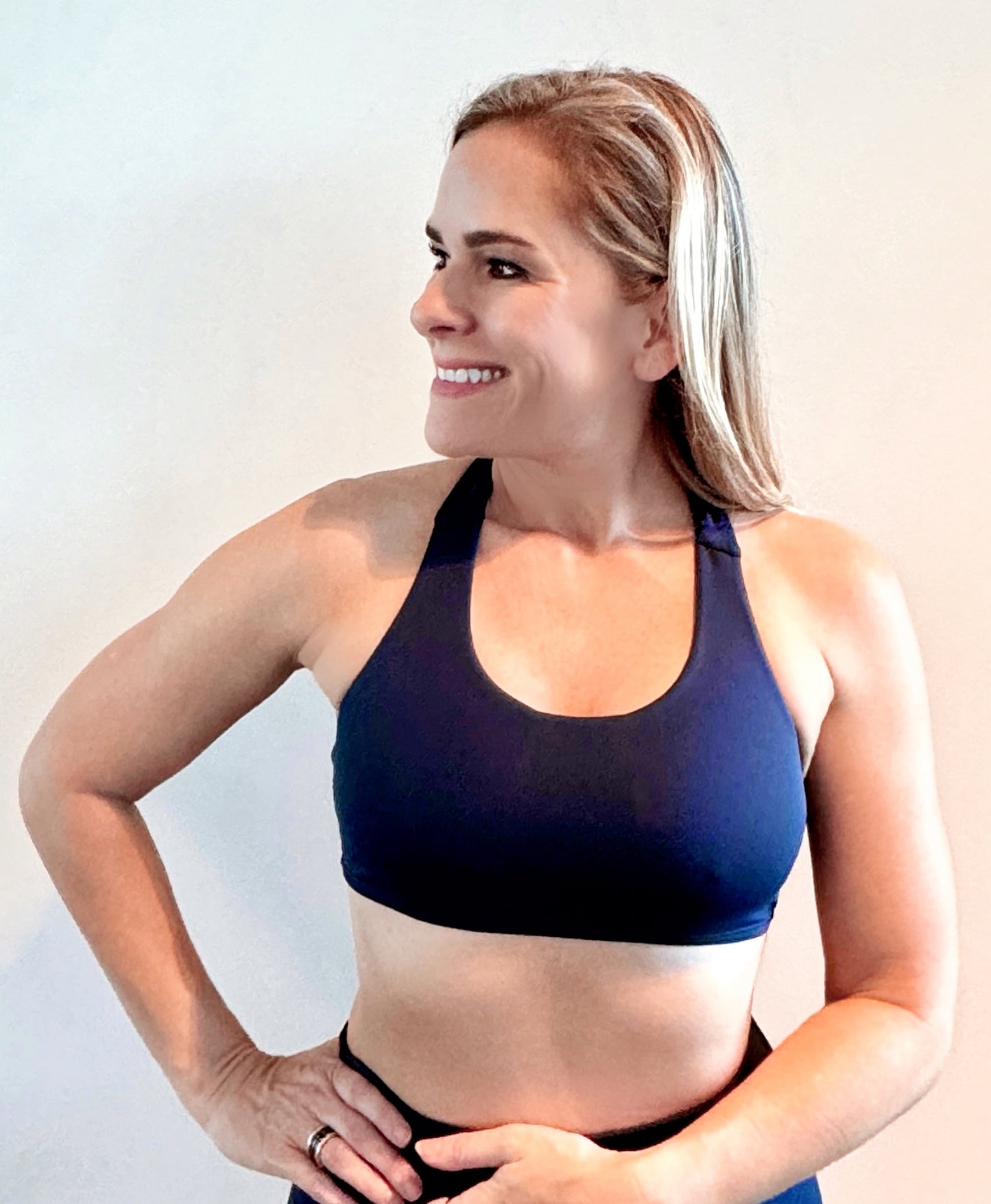 Navy blue racer back sport bra