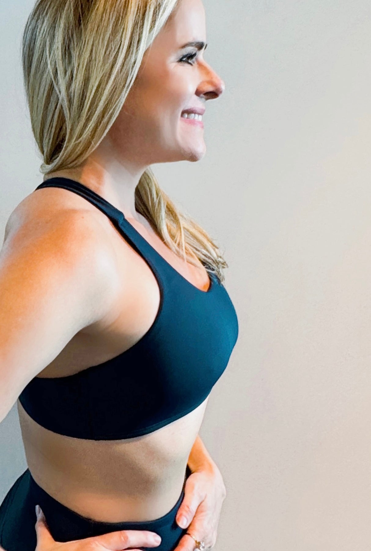 Navy blue racer back sport bra